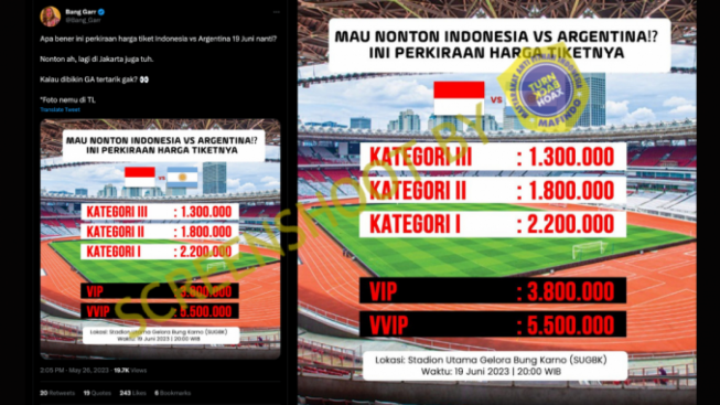 Cek Fakta Daftar Harga Tiket Indonesia Vs Argentina Rp Juta Rp