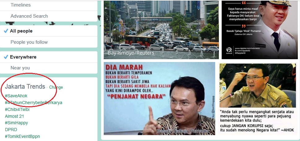 Tagar #SaveAhok jadi trending topic di Twitter Jakarta pada Jumat (27/2/2015) [Screenshot Twitter].