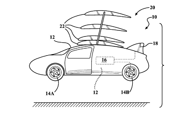 Gambar teknologi mobil terbang Toyota yang dipatenkan di AS pada pekan ini (Free Patents Online).