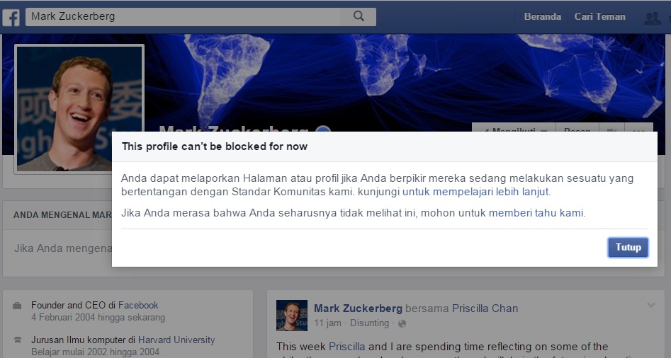 Mark Zuckerberg tidak bisa diblokir.