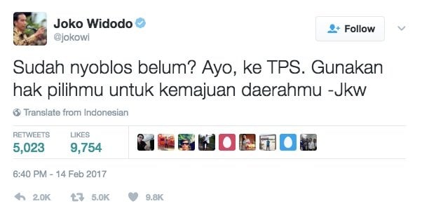 Tweet Pilkada Serentak 2017. [Dok. Twitter]