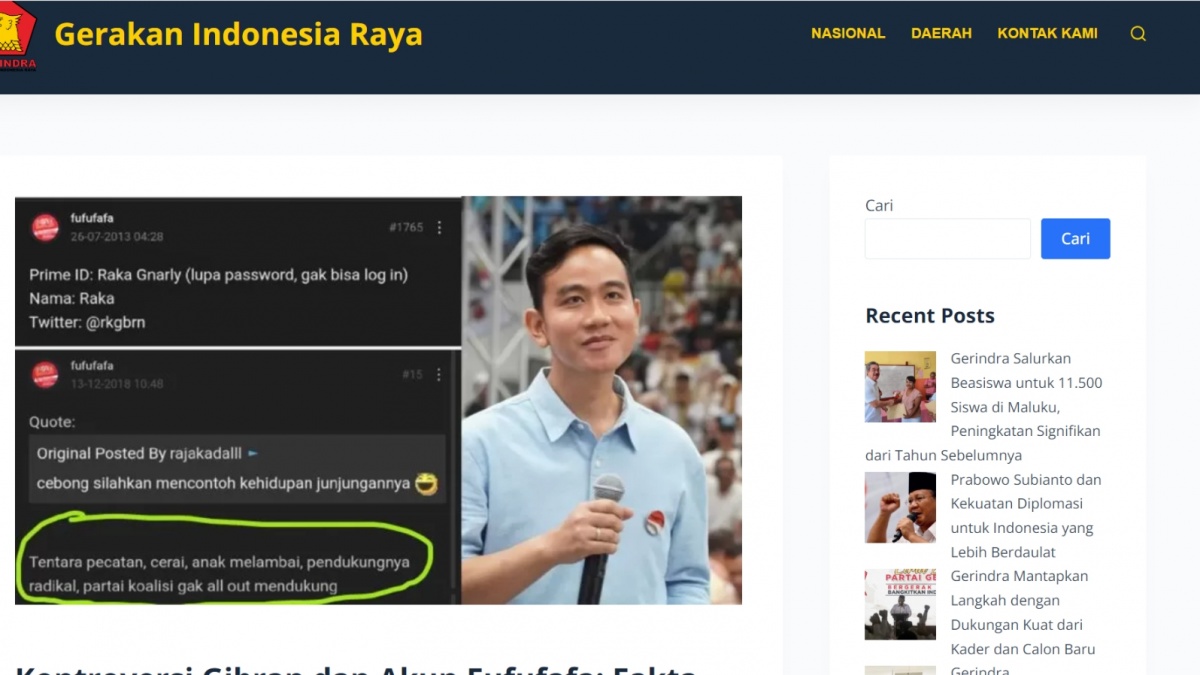 Heboh! Website Gerindra Muat Artikel Fufufafa Hina Prabowo, Taktik Adu Domba?