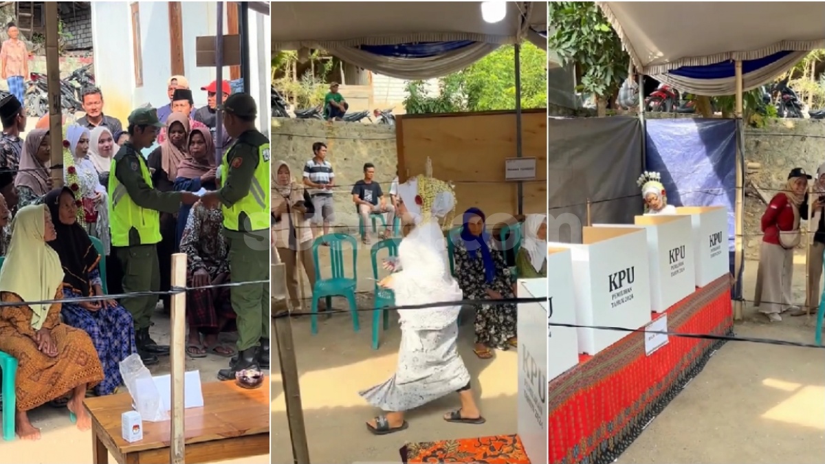 Viral Aksi Unik Pengantin Wanita Nyoblos ke TPS Usai Ijab Kabul, Masih Pakai Gaun Pernikahan