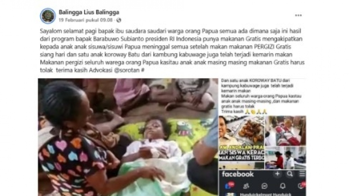 Cek Fakta: Viral Siswa SD di Papua Meninggal Dunia, Usai Santap Makan Bergizi Gratis
