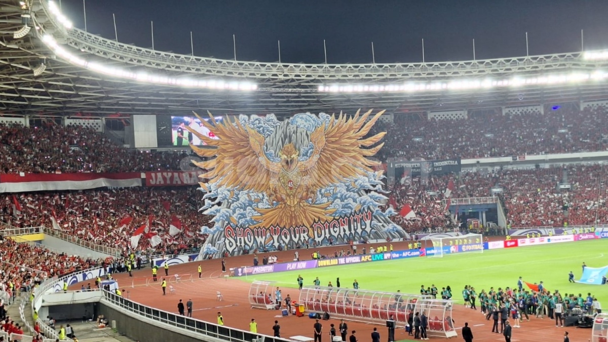Koreografi Burung Garuda Raksasa di Stadion GBK Bikin Ciut Pemain Bahrain