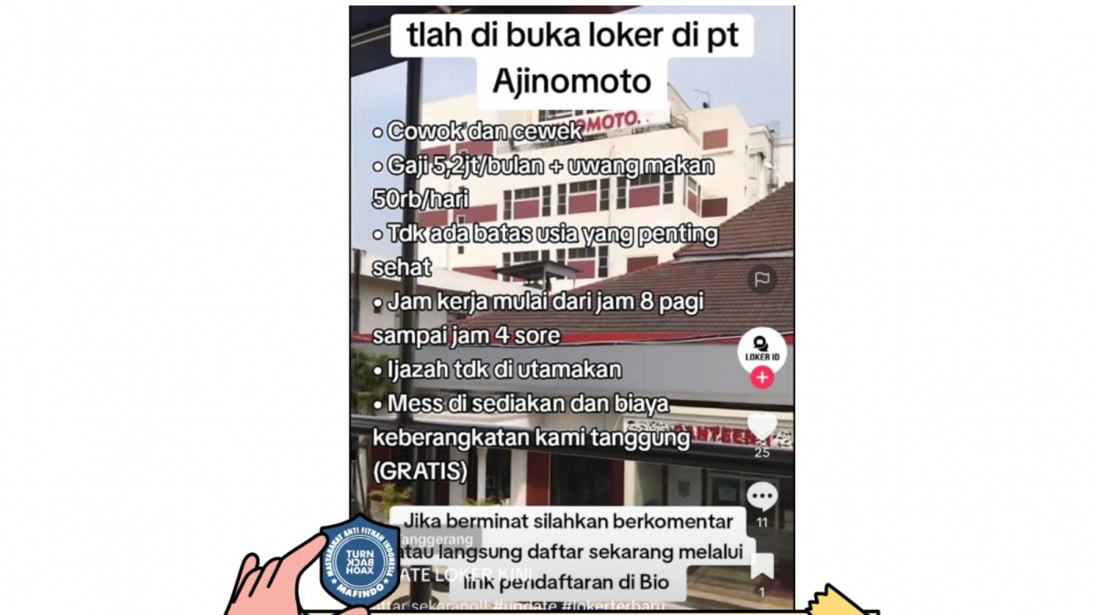 CEK FAKTA: Lowongan Kerja PT Ajinomoto Mendaftar via Tautan di TikTok