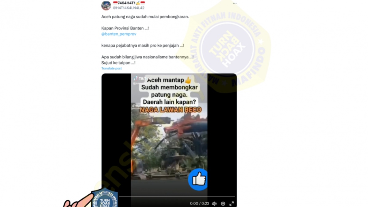 CEK FAKTA: Patung Naga di Aceh Dihancurkan?
