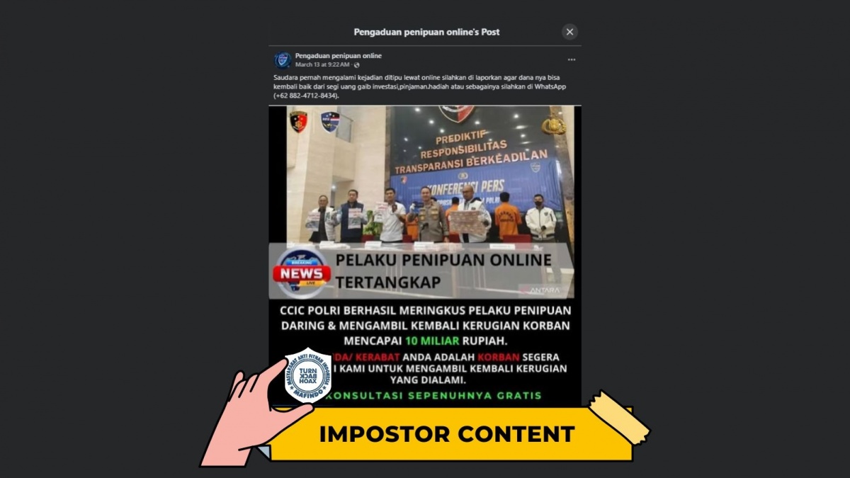 CEK FAKTA: Benarkah Ada Kanal Pengaduan Penipuan Online via WhatsApp?