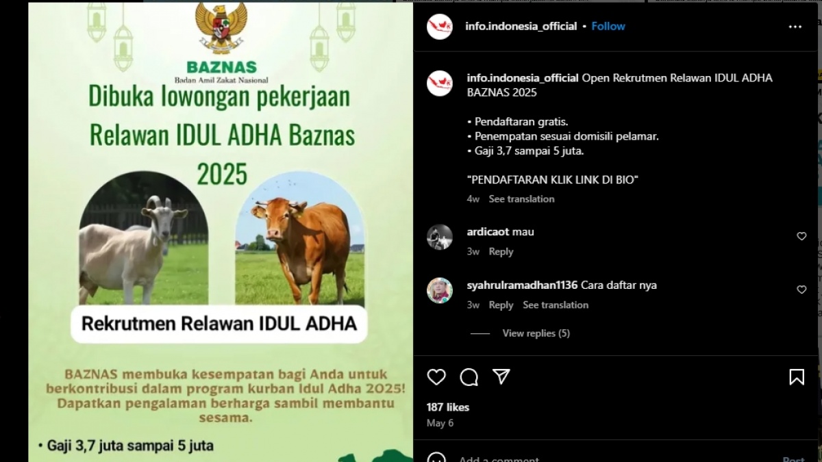 CEK FAKTA: Lowongan Kerja Relawan Iduladha Bergaji Rp 5 Juta, Benarkah?