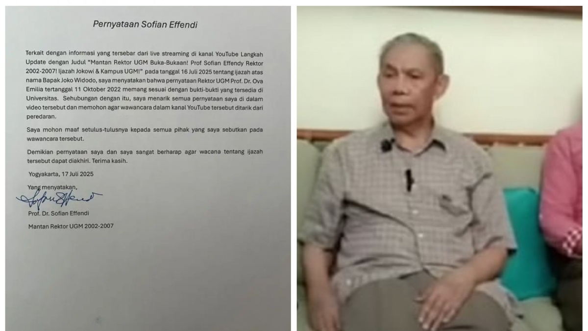 Berbalik 180 Derajat, Mantan Rektor UGM Sofian Effendi Cabut Pernyataan Soal Ijazah Jokowi