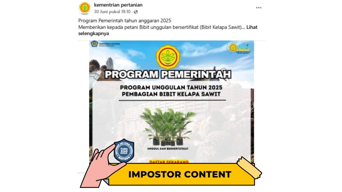 CEK FAKTA: Pemerintah Bagikan Bibit Sawit Gratis Lewat Facebook