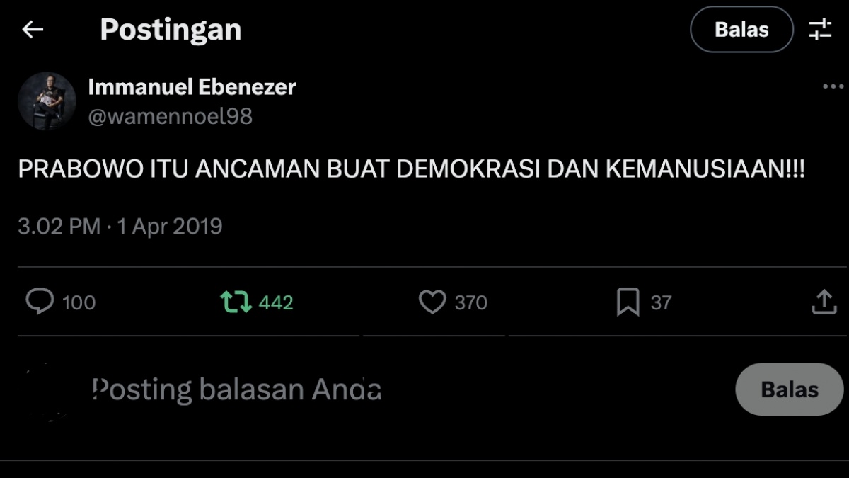 Viral Noel Ebenezer Sebut Prabowo Ancaman Demokrasi dan Kemanusiaan