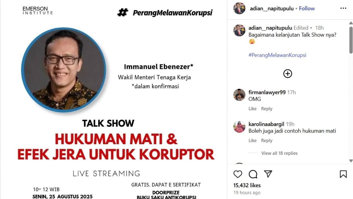 Wamenaker Noel Ditangkap KPK, Adian PDIP: Bagaimana Kelanjutan Talk Show 'Hukuman Mati Koruptor'?