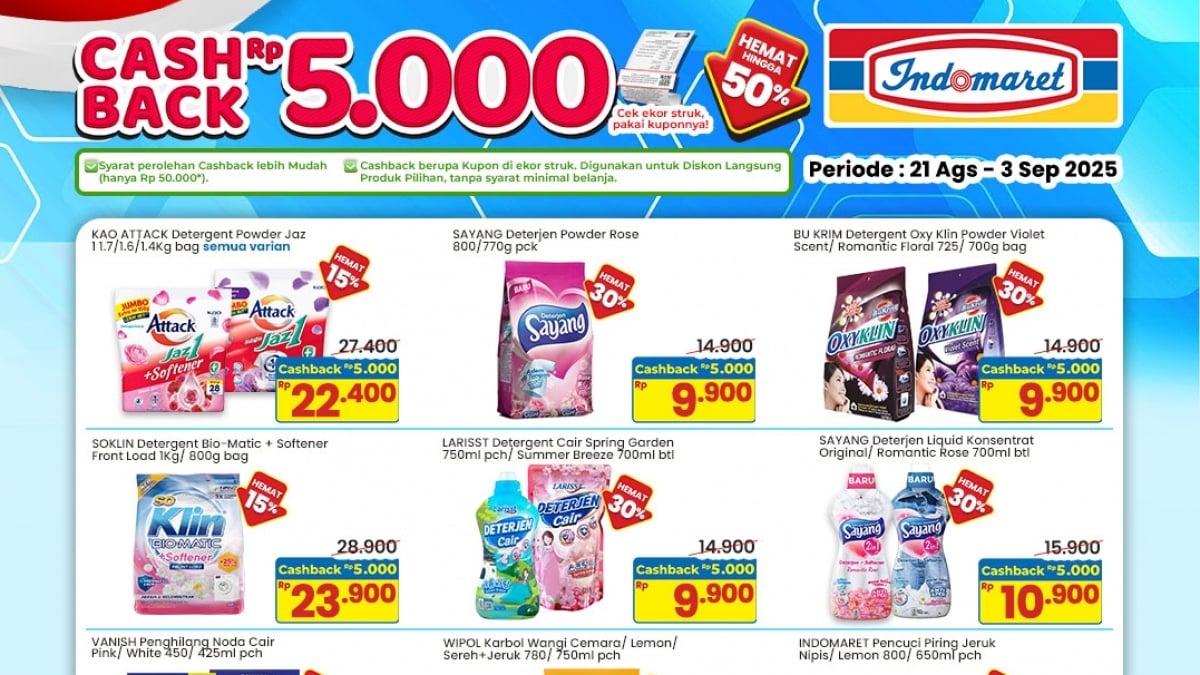 Promo Indomaret Terbaru: Belanja Rp50 Ribu Langsung Dapat Cashback, Deterjen Cuma Rp4.900!