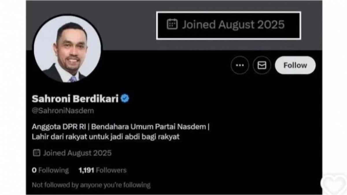 CEK FAKTA: Akun X @SahroniNasdem Bukan Milik Ahmad Sahroni