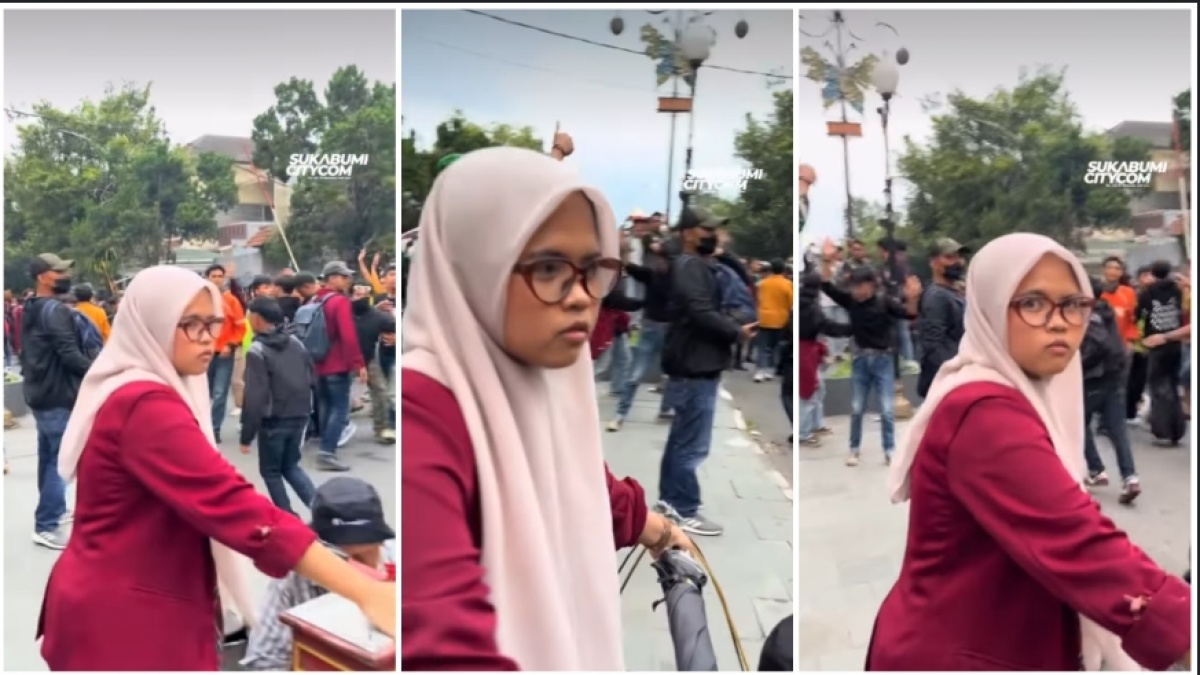 Bukan Lari saat Demo Mau Ricuh, Mahasiswi Ini Pasang Badan Untuk Penjual Kue Ape