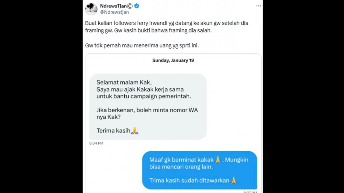 Siapa Nama Asli Dibalik Akun Twitter NdrewsTjan? Jadi Sorotan Ferry Irwandi Pasca Demo