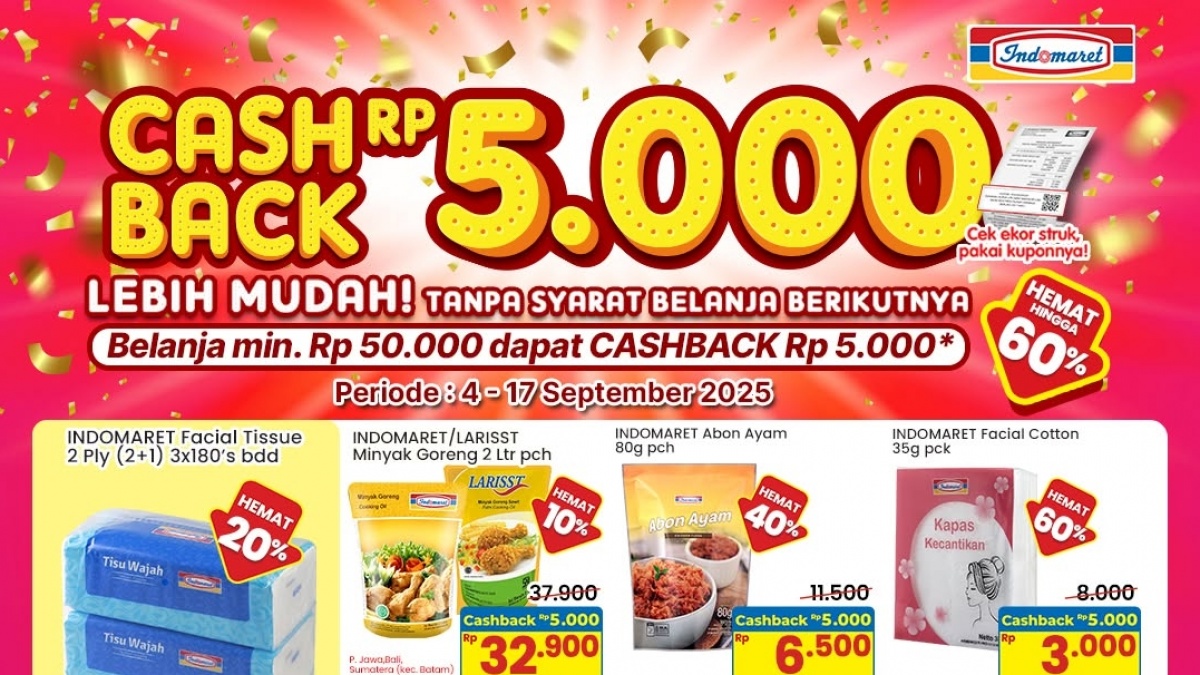 Jangan Lewatkan! Promo Indomaret Tebar Cashback Rp5.000, Belanja Jadi Lebih Hemat!