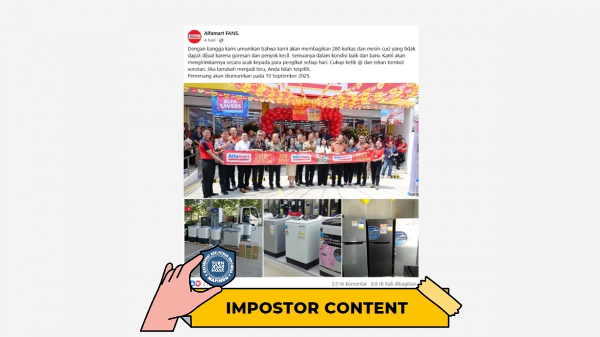 CEK FAKTA: Alfamart Bagi-Bagi Kulkas dan Mesin Cuci Gratis? Hati-Hati, Jangan Sampai Tertipu