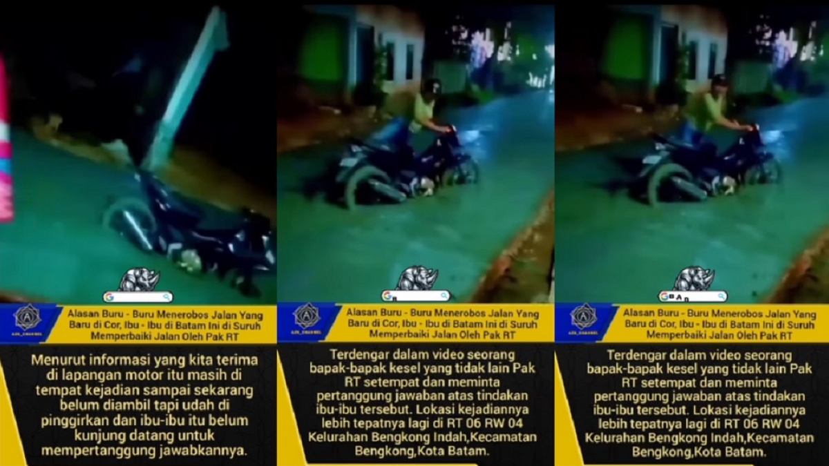 Nekat Terobos Jalan Baru Dicor, Aksi Ibu Pengendara Motor Ini Berakhir Diamuk Pak RT