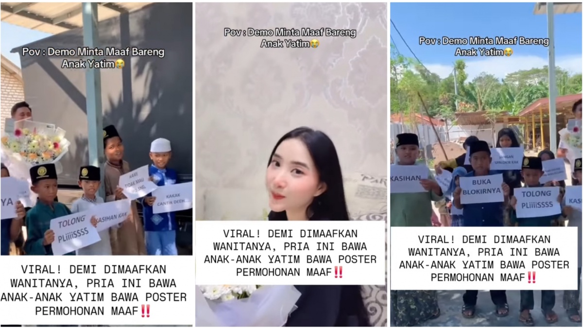 Totalitas Minta Maaf, Pria Ini Ajak Puluhan Anak Yatim Demo di Depan Rumah Kekasihnya