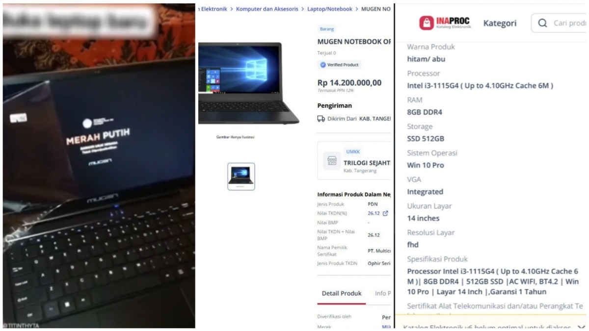 Viral Laptop Mugen Core i3 Bantuan Pemerintah Rp14 Jutaan, Ramai Tuai Kritikan