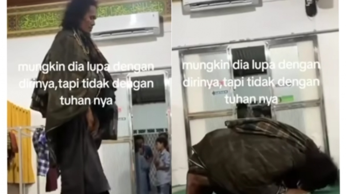 Viral Pria Diduga ODGJ Salat di Masjid, Gerakan Salatnya Curi Perhatian