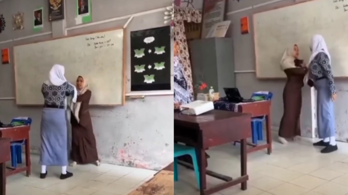 Viral Video Guru dan Siswi Berkelahi Saling Jambak Kerudung di Kelas, Sungguhan atau Belajar Akting?