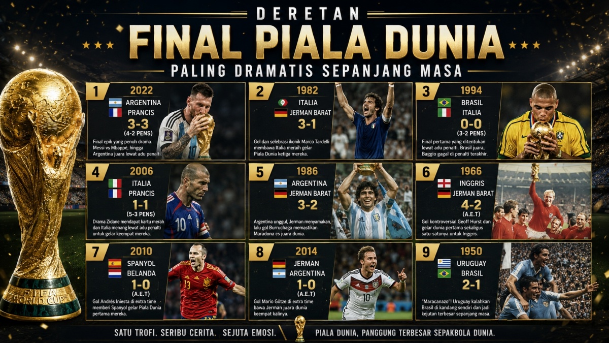 Pantang Dilupakan! Ini 9 Final Piala Dunia Paling Dramatis Sepanjang Masa
