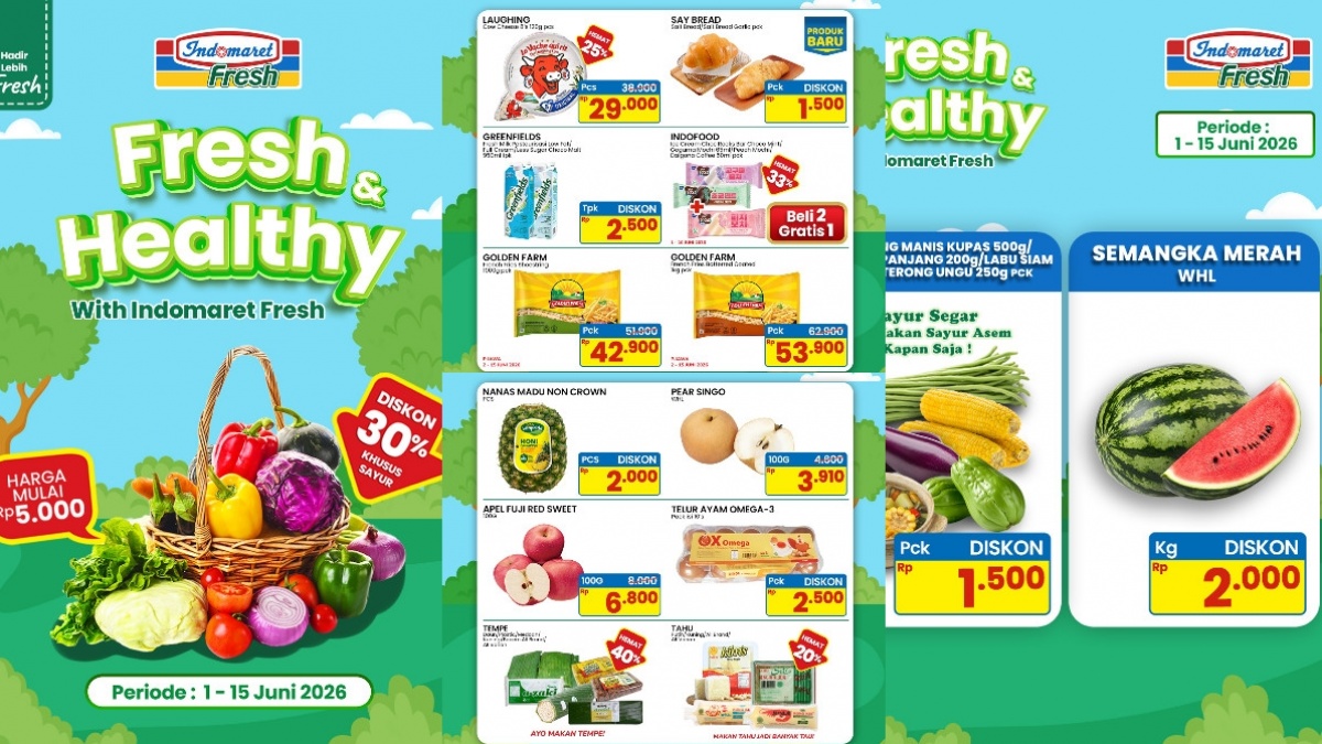 Promo Indomaret Fresh 1-15 Juni 2026: Diskon Susu, Buah, Sayur hingga Tempe Hemat 40%