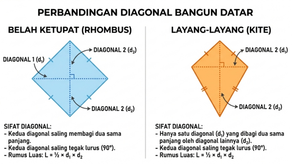 Persamaan dan Perbedaan Layang-Layang dan Belah Ketupat: Lengkap dengan Rumus Luas dan Keliling