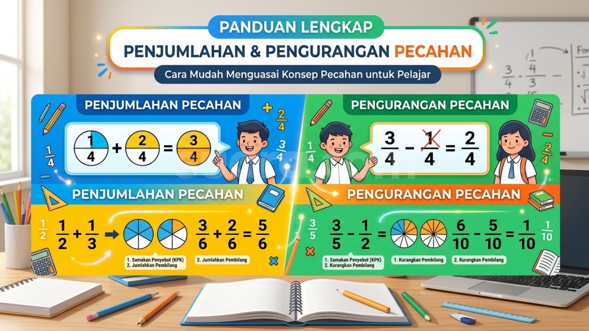 Cara Penjumlahan dan Pengurangan Pecahan Beda Penyebut yang Wajib Dikuasai