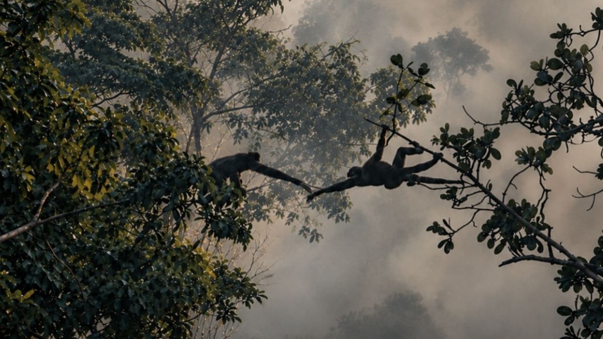 Monyet-monyet Bikin Formasi 'Jembatan Hidup' Selamatkan Diri dari Kebakaran Hutan