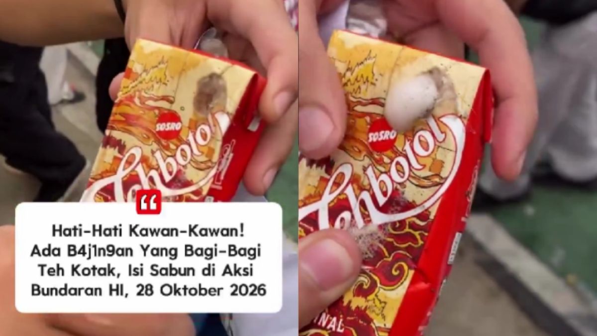 Viral Diduga Oknum Bagi-bagi Teh Kemasan Isi Sabun untuk Meracuni Peserta Demo