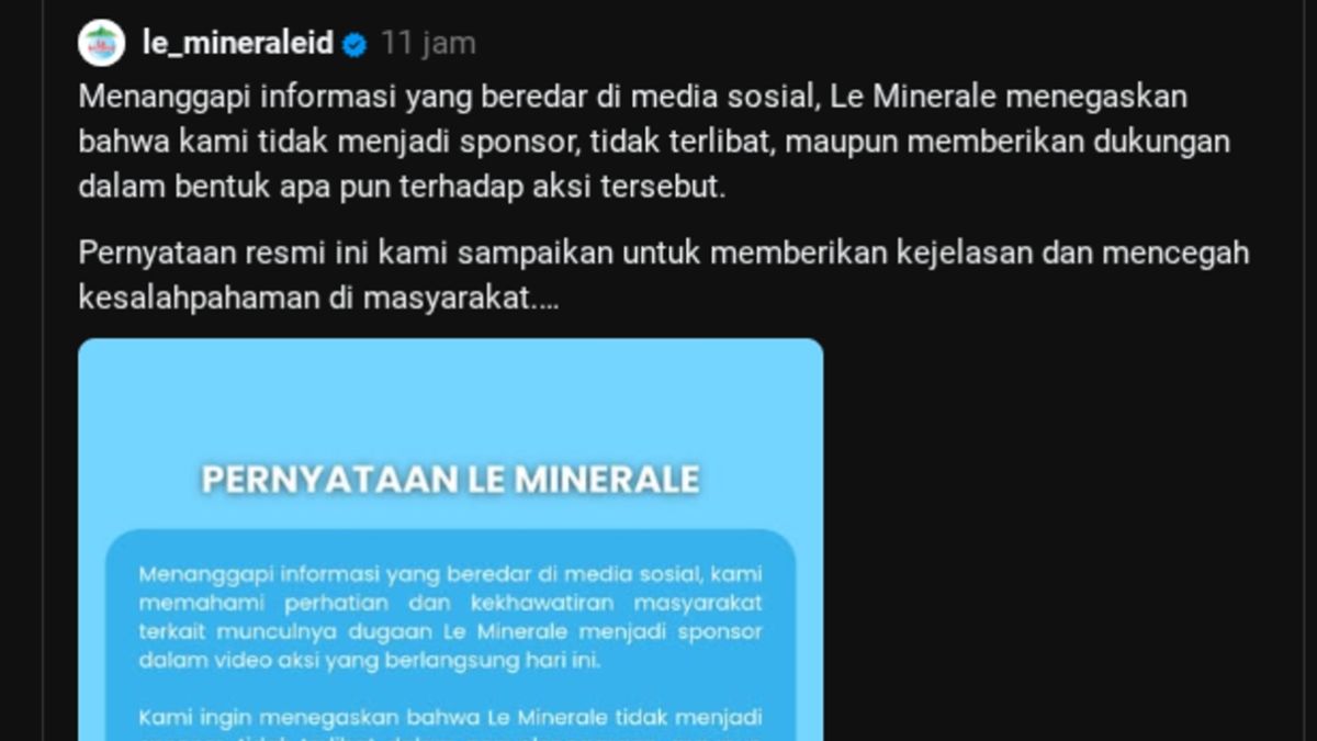 Heboh Dituduh Jadi Sponsor Demo di Bundaran HI, Le Minerale Buka Suara