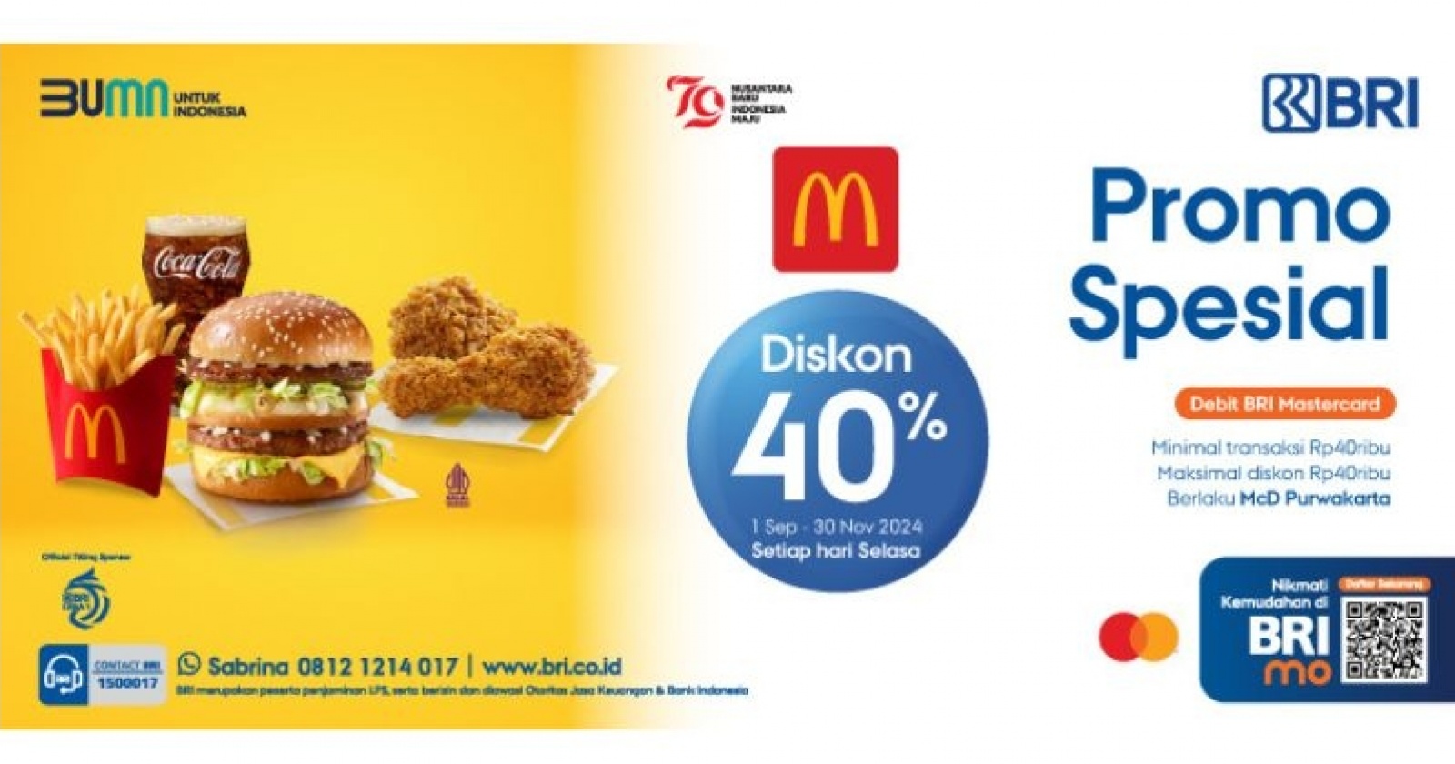 Promo McD Purwakarta Spesial Pengguna BRI: Diskon 40% Tiap Selasa!