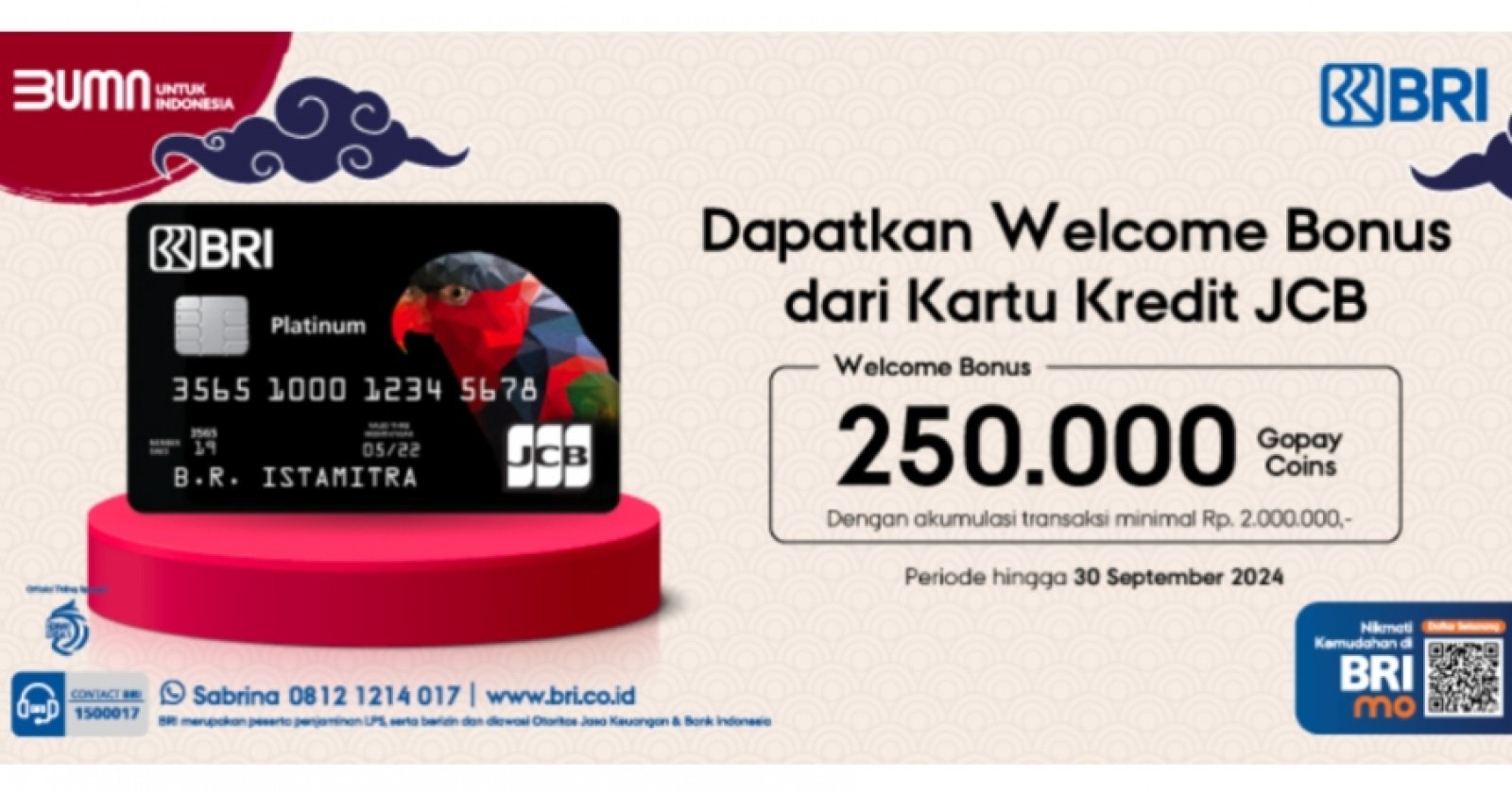 Mau Bonus Gopay Rp250 Ribu? Bikin Kartu Kredit JCB BRI Sekarang!