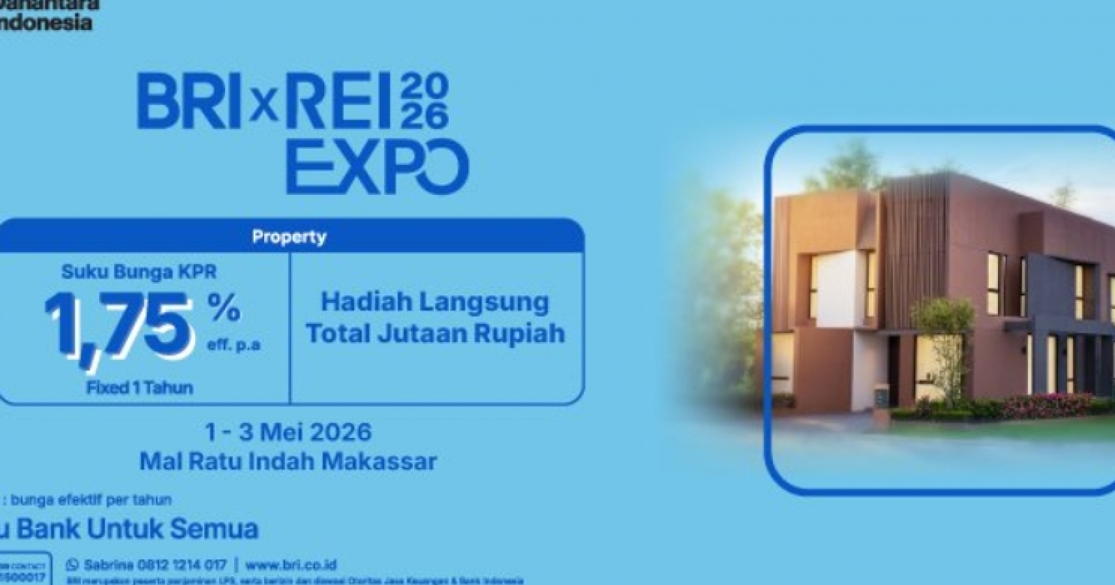 Wujudkan Rumah Impian di BRI x REI Expo 2026, Tawarkan Bunga KPR Mulai 1,75 Persen