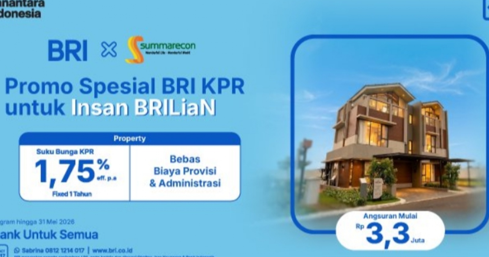 Insan BRILian, Ini Kesempatan Emas Punya Hunian Mewah di Summarecon dengan Bunga Ringan!