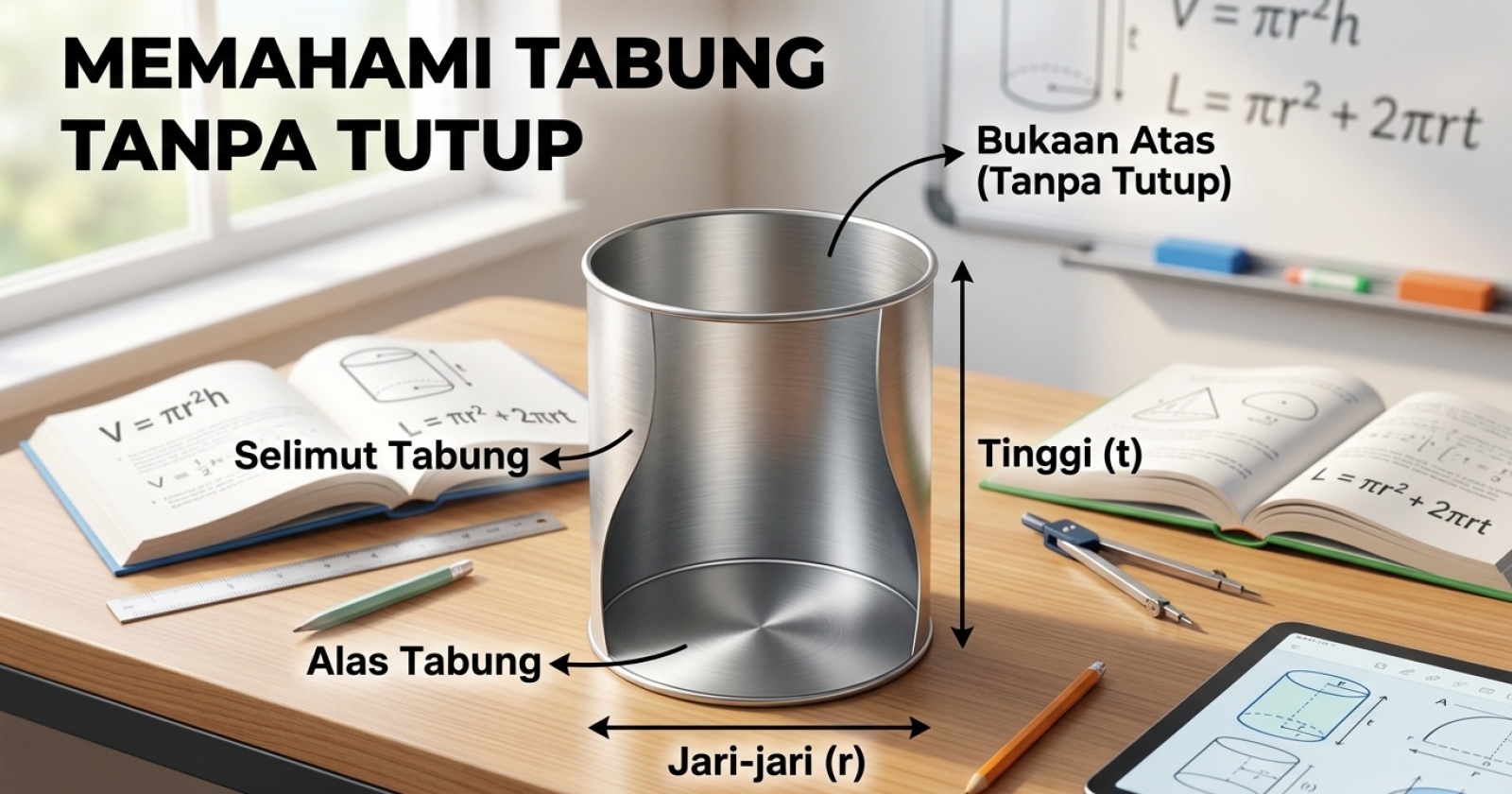 Tutorial Menghitung Volume dan Luas Permukaan Tabung Tanpa Tutup