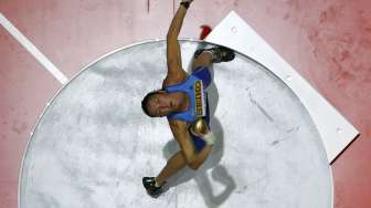 Ganna Melnichenko, atlet Ukraina cabang tolak peluru di Kejuaraan Atletik Dunia di ERGO Arena, Sopot, Polandia, Jumat (7/3/2014). (Reuters/ Kai Pfaffenbach).