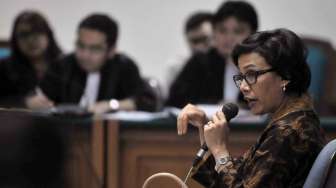 Mantan Menteri Keuangan Sri Mulyani di Pengadilan Negeri Tindak Pidana Korupsi Jakarta, Jumat (2/5). [suara.com/Adrian Mahakam] 
