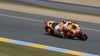 Pebalap MotoGP Marc Marquez  di sirkuit Bugatti, Le Mans, Prancis (18/5). [Reuters/Stephane Mahe]