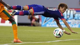 Pertandingan uji coba antara Jepang dan Zambia di ajang Piala Dunia, di Tampa, Florida , Sabtu (7/6). [Reuters/Scott Audette] 