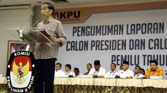 Pengumuman laporan harta kekayaan Capres-Cawapres Pemilu Presiden 2014 di Ruang Sidang Utama KPU Jakarta, Selasa (1/7). [suara.com/Adrian Mahakam]