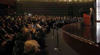 Presiden Susilo Bambang Yudhoyono memberi kuliah umum di George Washington University (GWU), Washington DC, Amerika Serikat, Jumat (26/9) waktu setempat. 