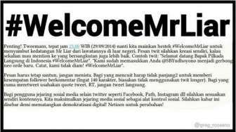 Sambut Kepulangan SBY, #WelcomeMrLiar Menjamur di Twitter