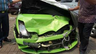 Mobil Lamborghini milik Hotman Paris di Satlantas Polres Jakarta Utara. [suara.com/Ismail]