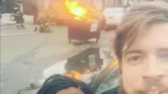 VIDEO: Selfie di Area Kebakaran, Orang Ini Disemprot Blangbir