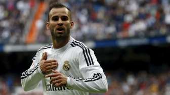 Pemain Real Madrid Jese Rodriguez merayakan golnya ke gawang Eibardi Santiago Bernabeu (11/4). Reuters/Sergio Perez